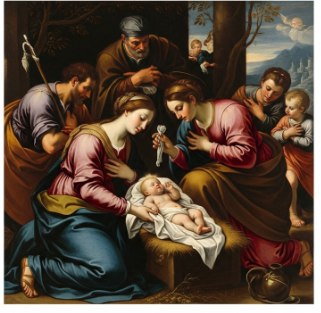 Caravaggio-style painting of St. John the Baptist, lit dramatically