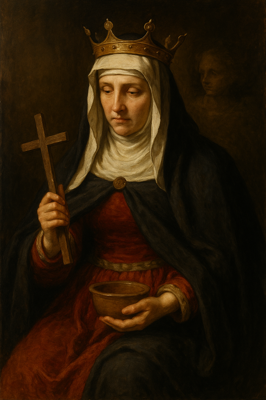 Painting of Saint Hedwig, Widow, kneeling in prayer inside the Cistercian convent of Trzebnica.