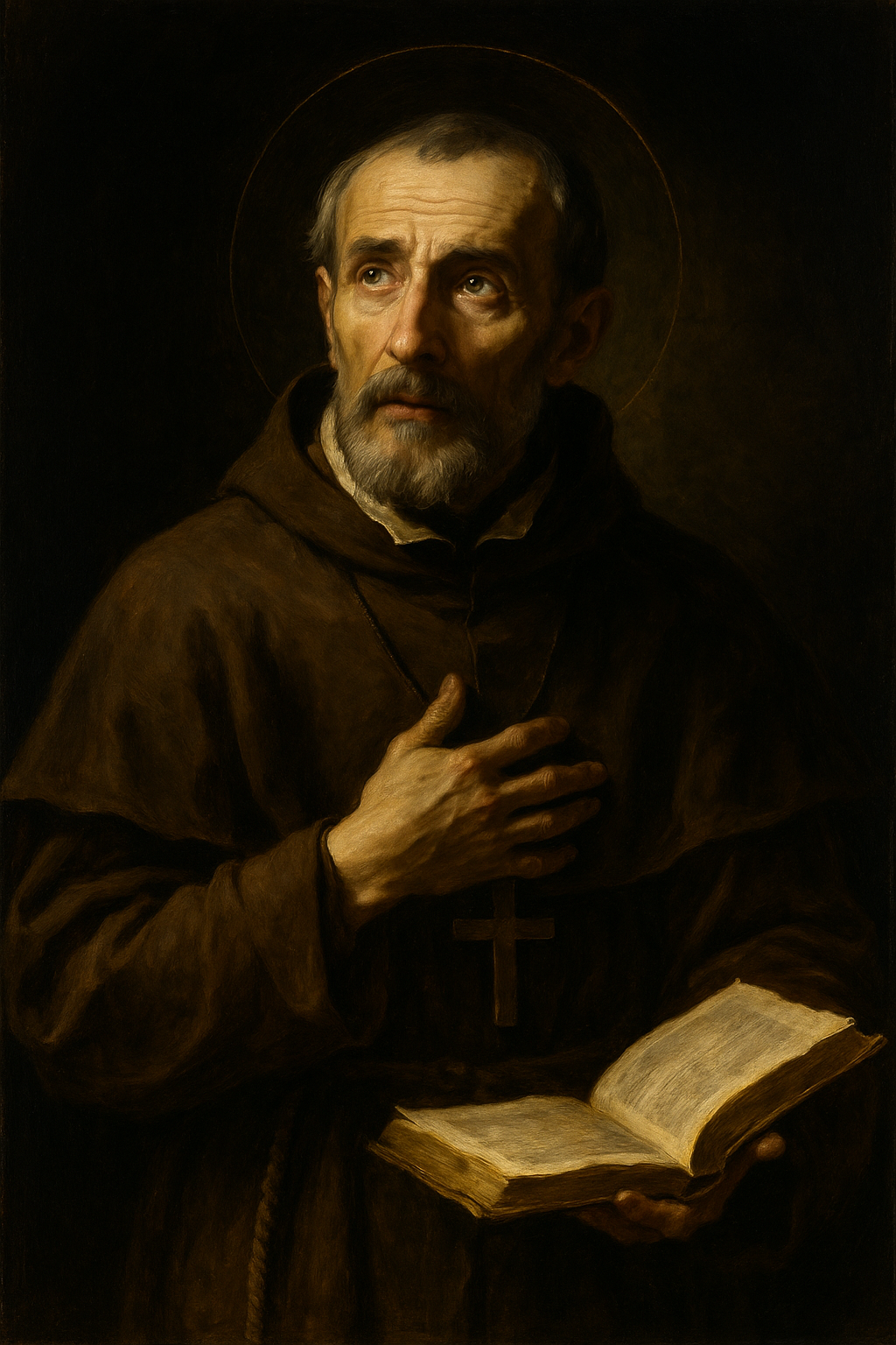 Painting of Saint John Cantius, Confessor, giving alms to the poor, showing his spirit of charity.