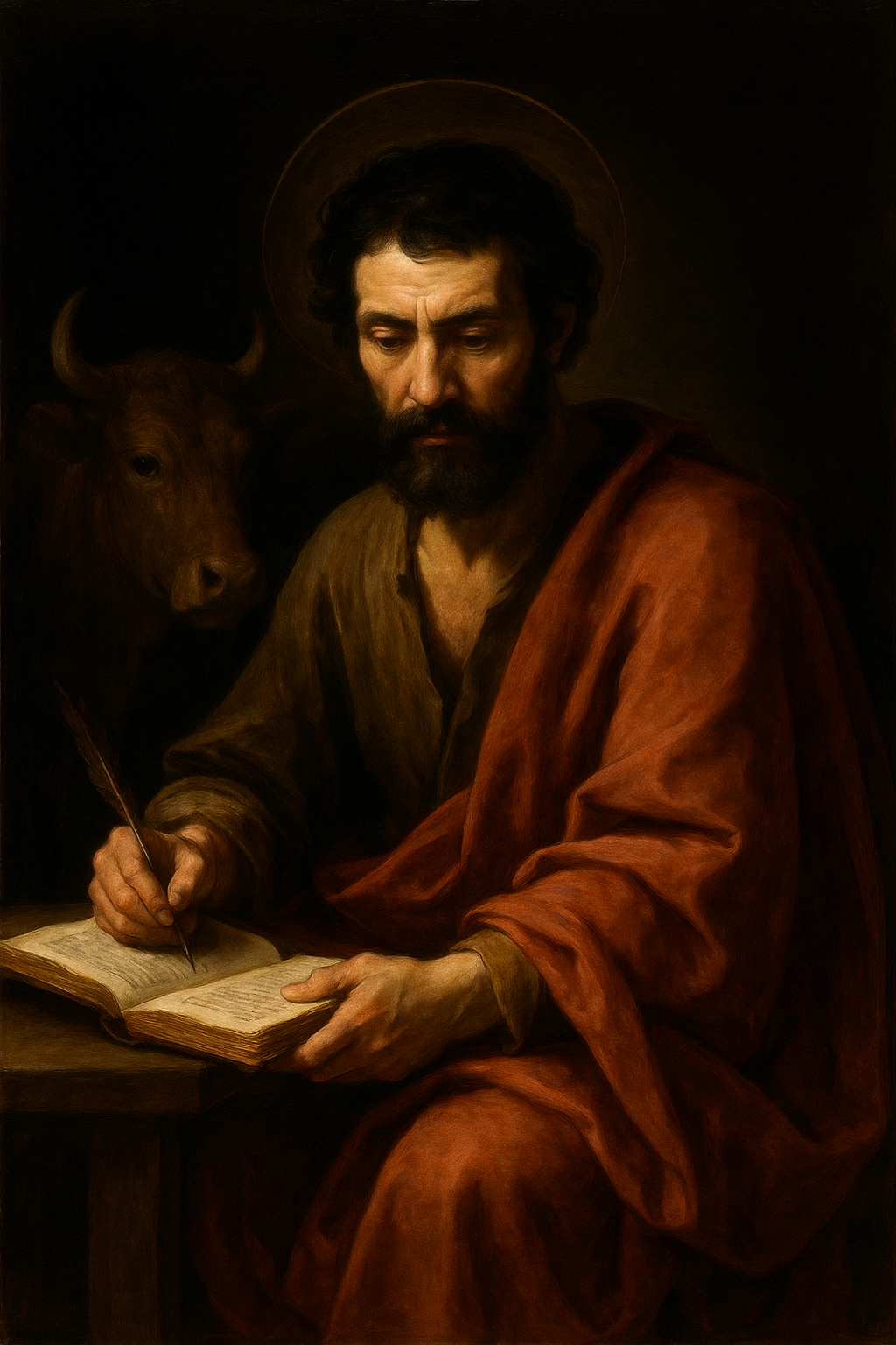 Saint Luke, Evangelist, painting an image of the Virgin Mary, honoring his tradition as patron of artists.